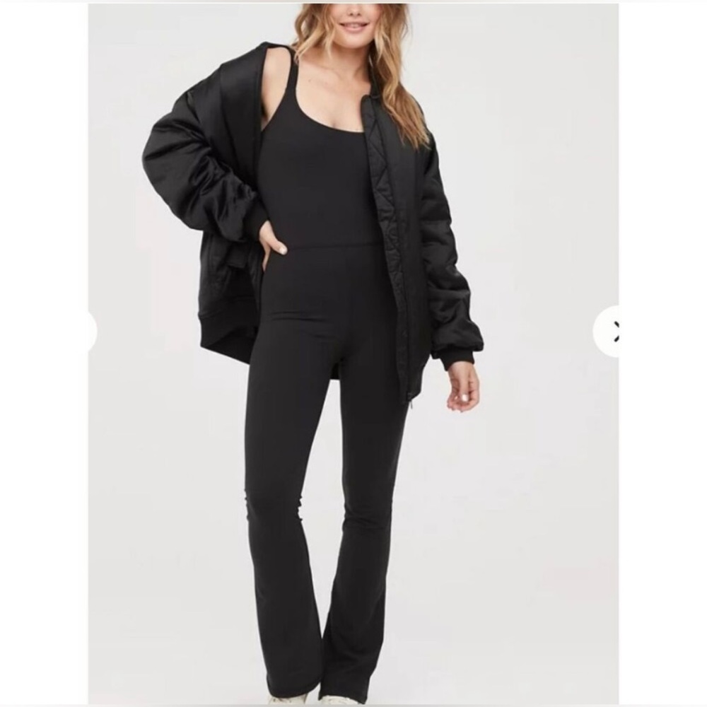 aerie The Hugger Black Flare Jumpsuit